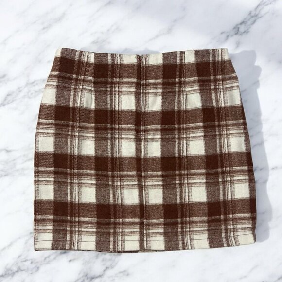 Potter's Pot Mini Skirt Size Large Juniors Rusty Plaid Fleece Back Zip Hem Slit - Picture 3 of 7